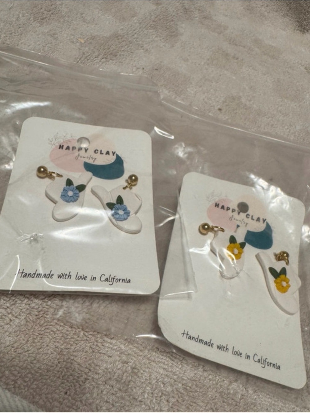 Happy Clay Cowgirl Hat Earrings - white with Blue or Yellow Accent